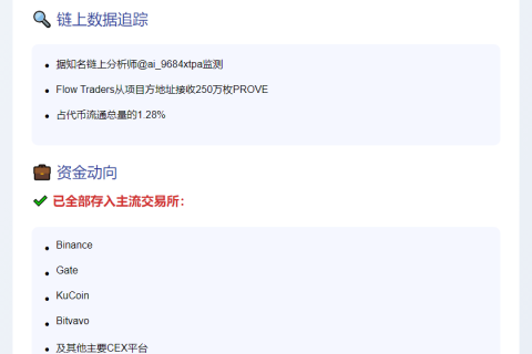 Flow Traders担任Binance新币PROVE做市商