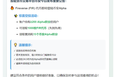 200 Alpha积分可领1000 FIR空投