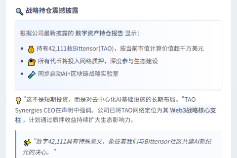 上市公司TAO Synergies持42111枚TAO代币