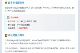 Bit Digital子公司White Fiber IPO募资1.59亿美元