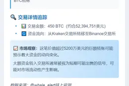 "450枚BTC自Kraken转入Binance"