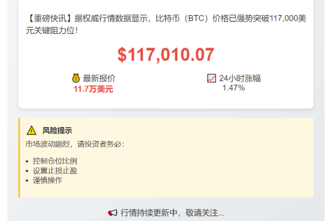 比特币突破11.7万美元