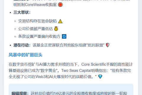 矿企股东反对CoreWeave收购