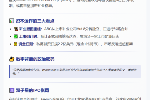 "Gemini创始人投资比特币矿企"