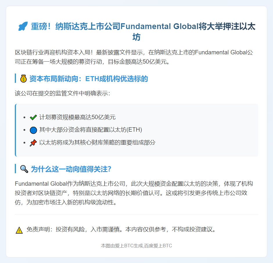 Fundamental Global拟募资50亿购以太坊