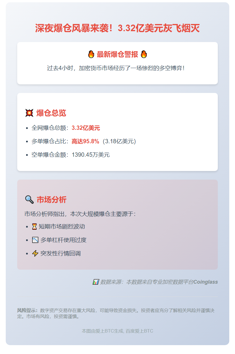 4小时全网爆仓3.32亿 多单为主