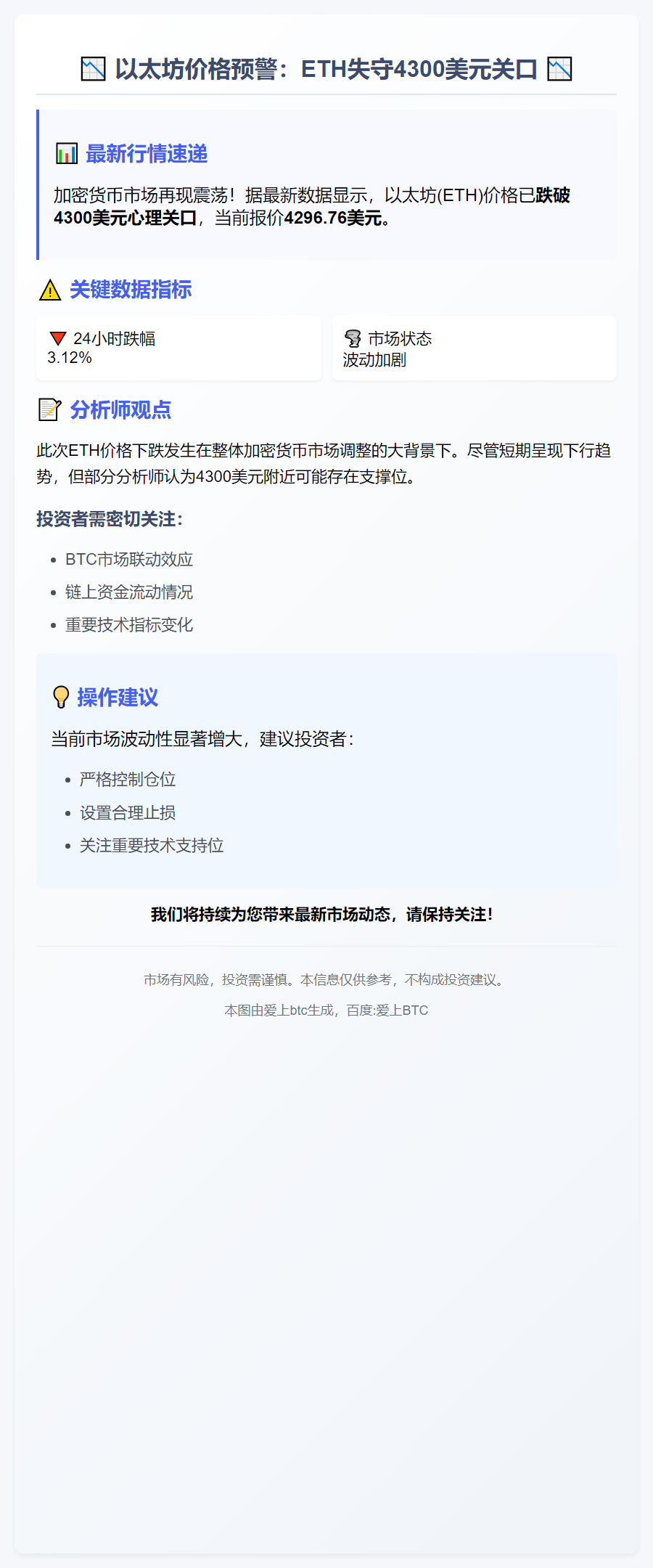 ETH跌破4300美元