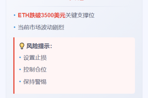 ETH跌破3500美元