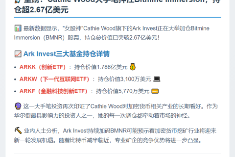Cathie Wood旗下Ark Invest持有价值超2.67亿美元BMNR股票