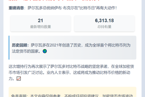 萨尔瓦多总统比特币日购入21枚比特币