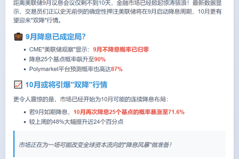 交易员押注美联储9月降息概率大增