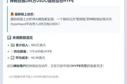 聪明钱再投295万USDC 860万美元建仓HYPE