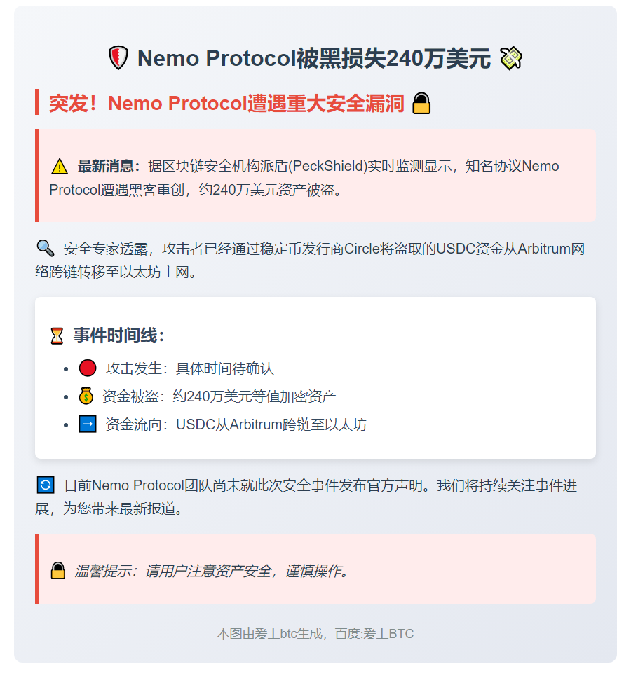 Nemo Protocol被黑损失240万美元
