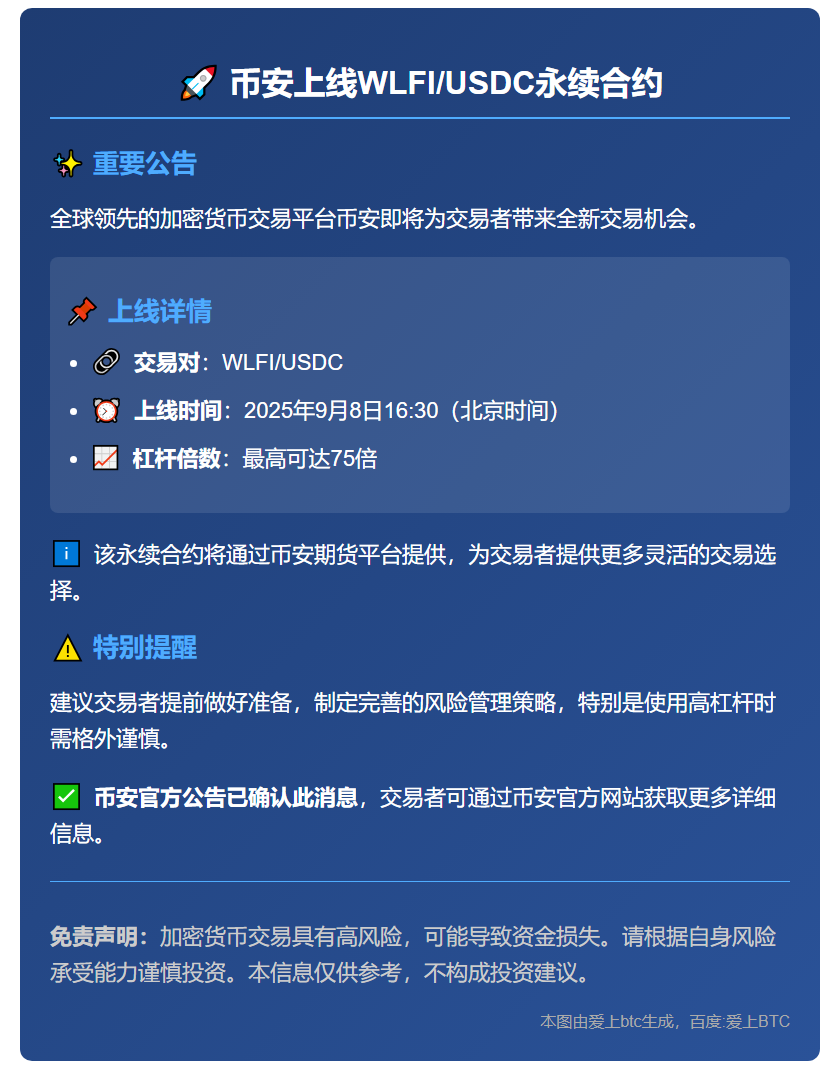 币安上线WLFIUSDC永续合约