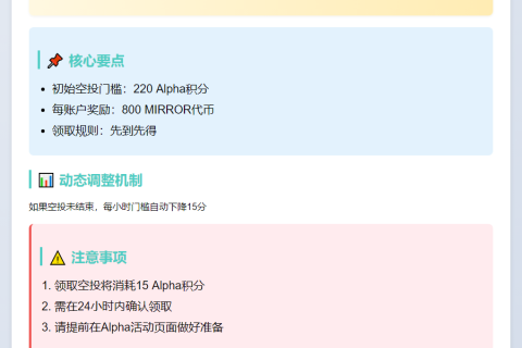 币安Alpha：MIRROR空投需220积分