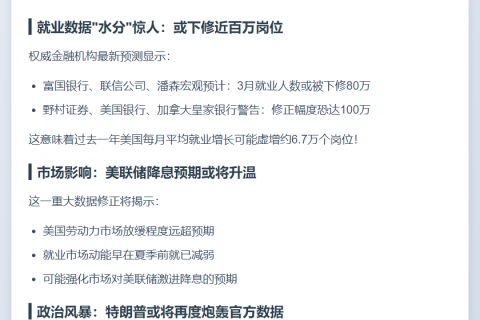 美就业数据或再下修 刺激降息预期