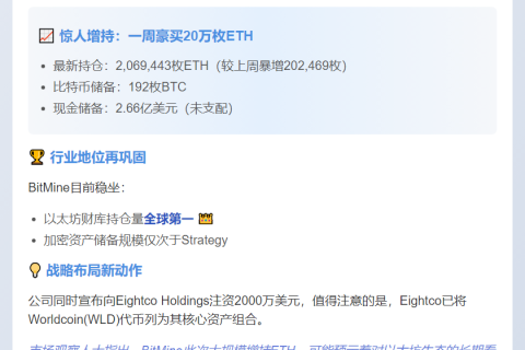 BitMine增持20万ETH 总量突破206万