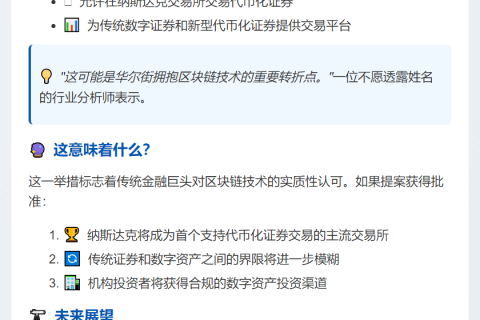 纳斯达克提议允许代币化证券交易