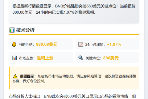 BNB突破880美元