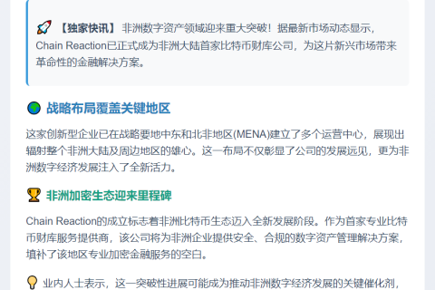 非洲首家比特币财库Chain Reaction