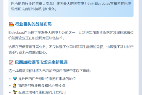 巴西电力公司在巴伊亚州启动比特币挖矿
