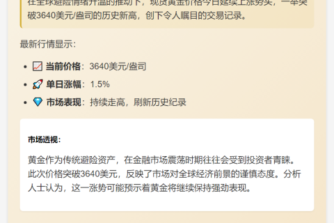 金价突破3640美元