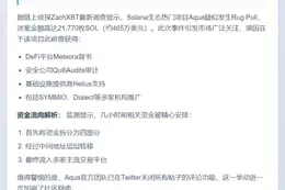 ZachXBT曝Aqua跑路，卷走465万美元