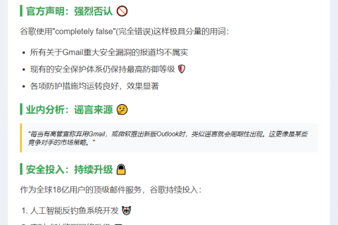 谷歌否认Gmail重大安全警告