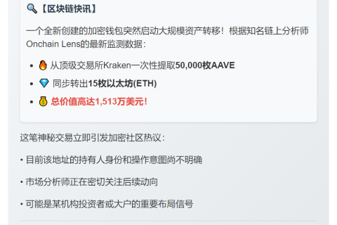 新地址从Kraken提取5万AAVE和15ETH