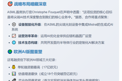 法国Mistral AI获17亿欧元融资，阿斯麦领投