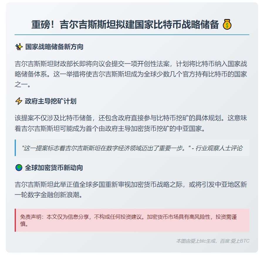吉财长提议建比特币储备