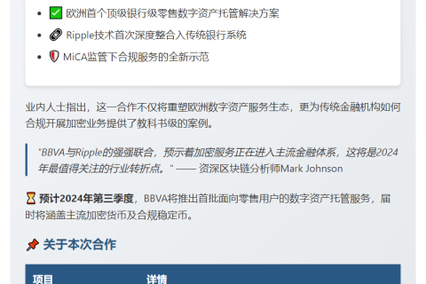 BBVA 采用 Ripple 技术托管数字资产