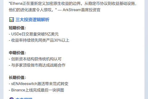 ArkStream追加千万投资Ethena