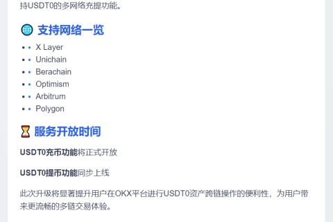 OKX支持USDT0多网络充提