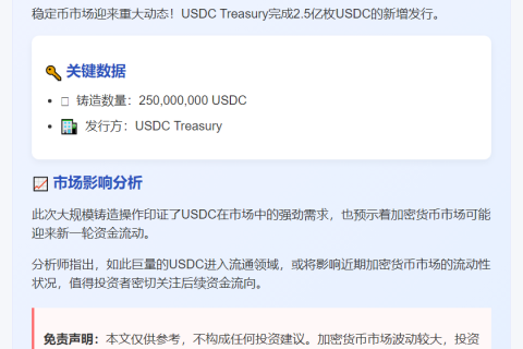 USDC增发2.5亿枚