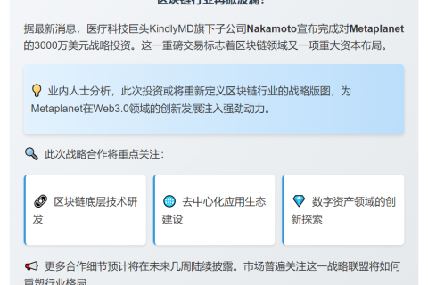 Nakamoto注资Metaplanet 3000万美元