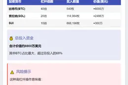 巨鲸高杠杆做多BTC、SOL、SUI