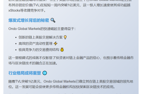 Ondo链上美股平台TVL破1亿美金