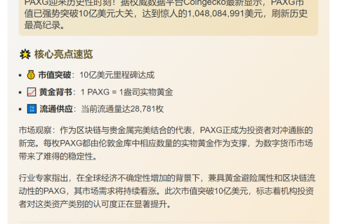 PAXG市值破10亿创新高