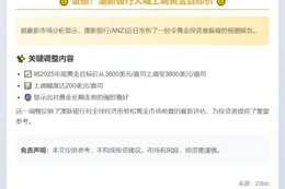 澳新银行上调2025年黄金目标价至3800美元