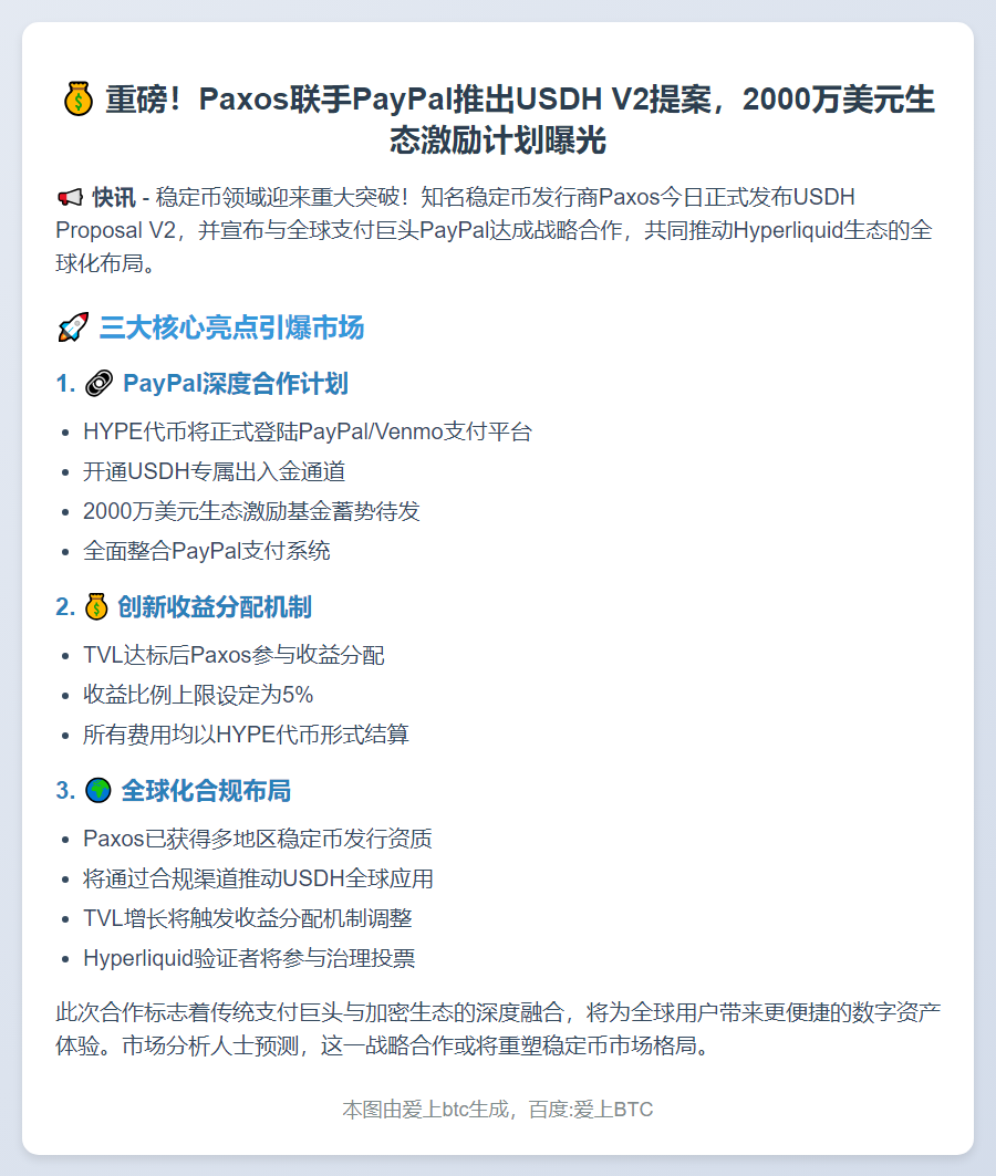 PayPal合作Paxos推出USDH V2