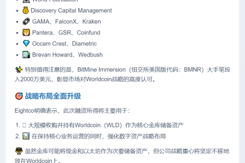 Eightco融资2.7亿推进Worldcoin战略
