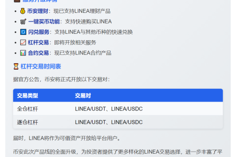 币安上线LINEA理财及交易功能