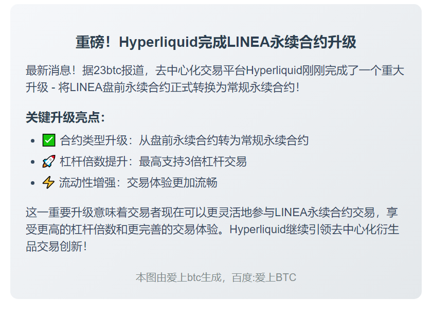 Hyperliquid完成LINEA永续合约升级