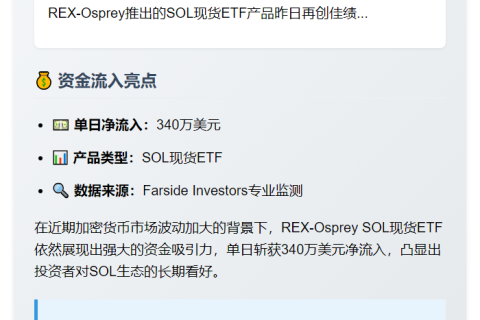 REX-Osprey现货ETF净流入340万美元