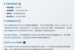 新钱包从Gemini提币320枚BTC 价值3645万刀