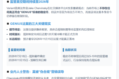 Variant法务官：尚无合规稳定币，"GENIUS"规则未定