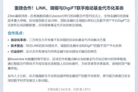 LINK、瑞银与DigiFT合作实现基金代币化