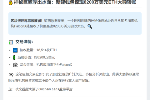新钱包获FalconX转账8200万美元ETH