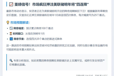 市场押注美联储明年1月前四度降息